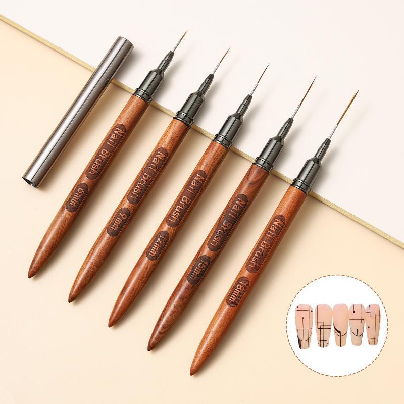 Nail Art Brush Set - 木製ハンドルネイルアートブラシセット 1/4/5 個ライナー DIY 線画ツールホームサロンマニキュアクラフト用