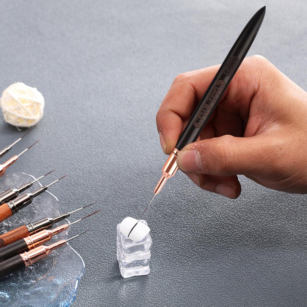 Nail Art Brush Set - 極細ネイルブラシ 6/9/12/15/18mm ネイルアートブラシセット 超極細ヘアライナーペン 木製ハンドル ドットツール