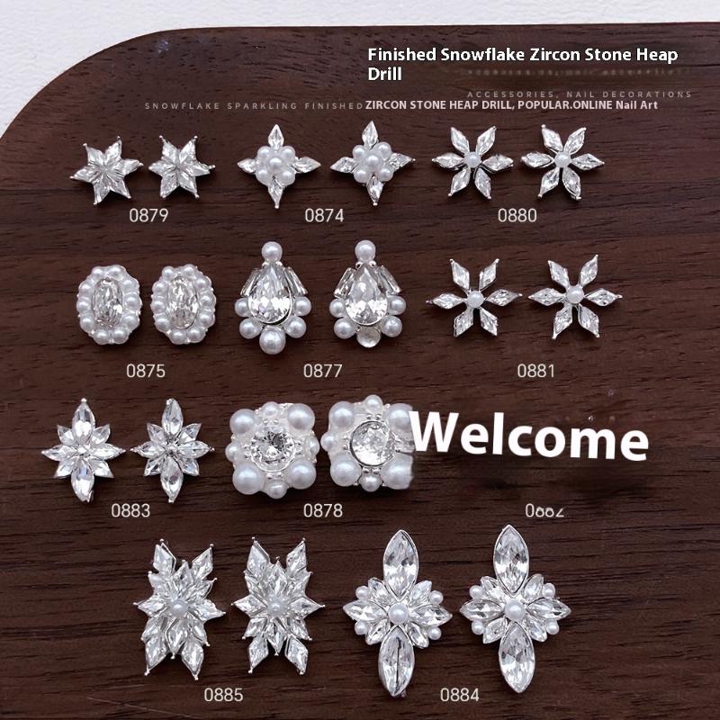 Nail Art Flower - 5 個スノーフレークフラワージルコンパールクリスタルラインストーンクリスマスジュエリーフラッシュネイルアートデコレーションネイルアクセサリーチャーム