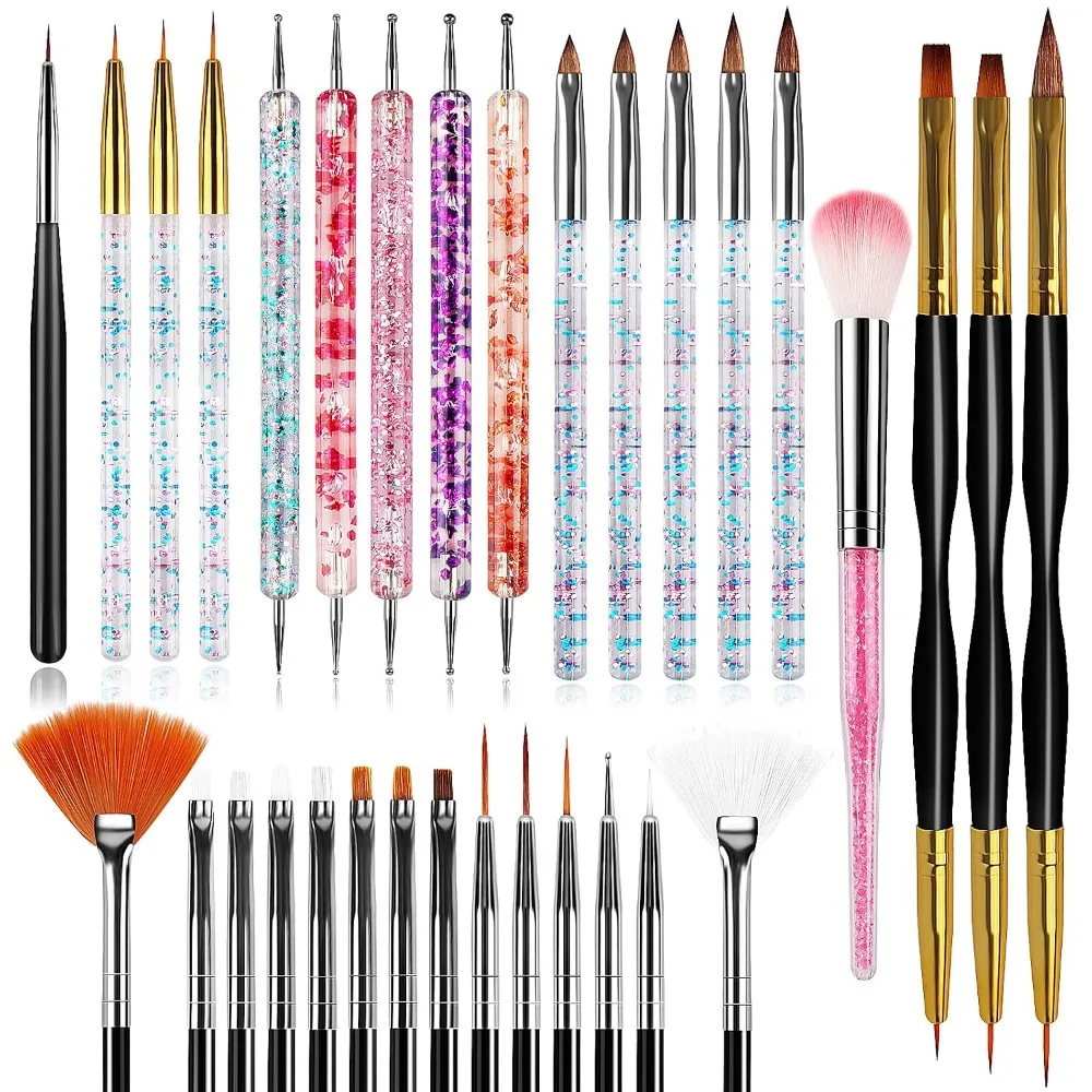 Nail Art Brush Set - 32本入りネイルアートブラシ、アクリルブラシ、初心者向けライナードットツール | ライナー、ダストブラシ、ドットブラシ、描画ブラシが入った完全なネイルアートツールセット、詳細なデザインに最適、家庭やサロンに最適