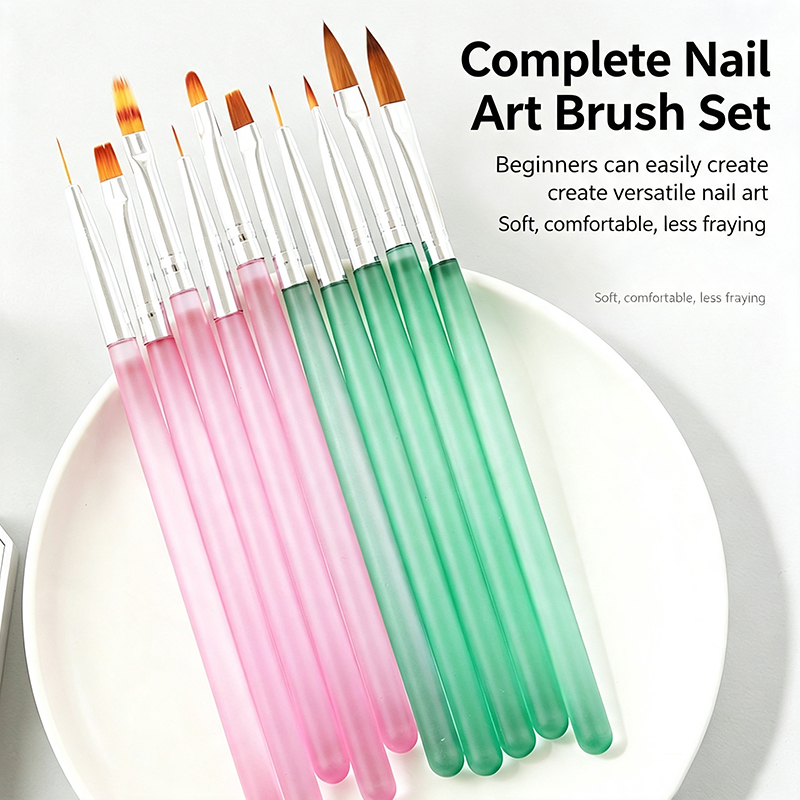 Nail Art Pink Soft - 5本セット ピンク透明ネイルアートブラシ 多機能チップ ソフトブラシ UVジェル クラフト