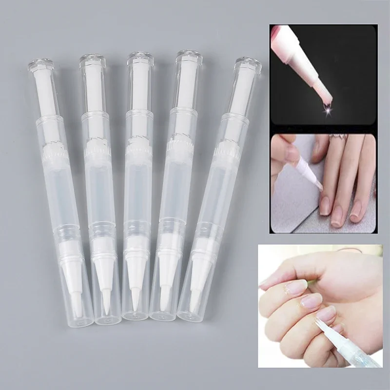 Cuticle Oil Pen - 5 個 3 ミリリットル透明ツイストネイルツイストペン空の透明ネイルオイルペンブラシ付き化粧品容器ペンリップグロスチューブ