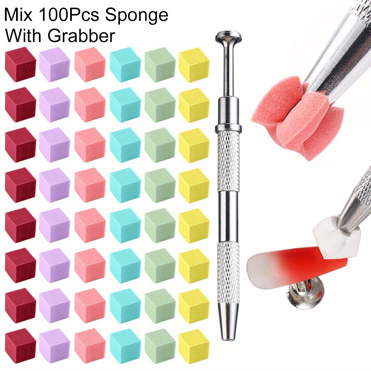 Nail Art Brush Set - 1/50/100 個正方形ネイルアートスポンジセットグラデーションネイルブラシジェルポリッシュデザインネイルスポンジグラブペンマニキュア装飾アクセサー