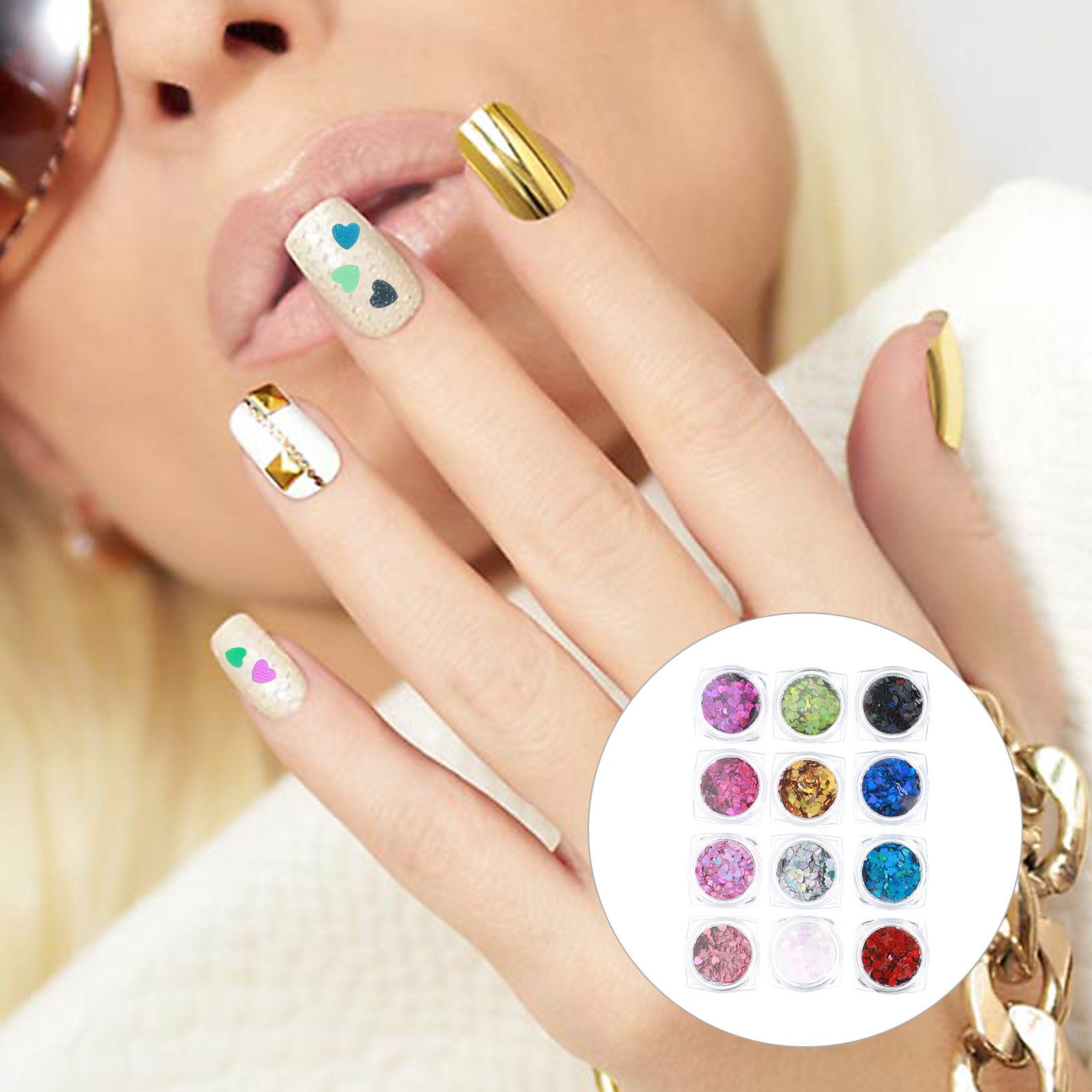 Nail Art Valentines Day - 1 セットシャイニングハートネイルスパンコールレーザーカット装飾スパンコールネイルアートアイメイクバレンタインデーマニキュアクラフトデカール