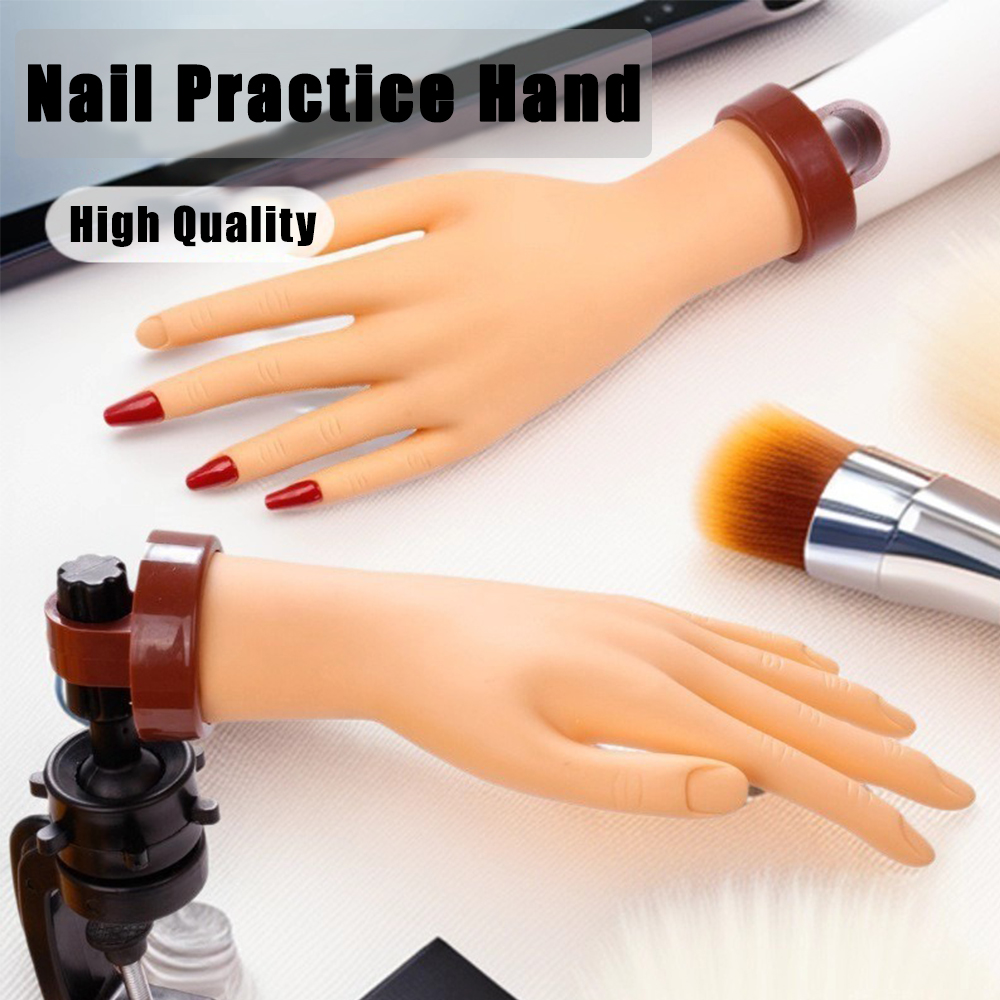 Nail Art Fake - 柔軟なシリコンネイル練習用ハンド、ネイルアートトレーニングディスプレイとマニキュアツール用フェイクネイル