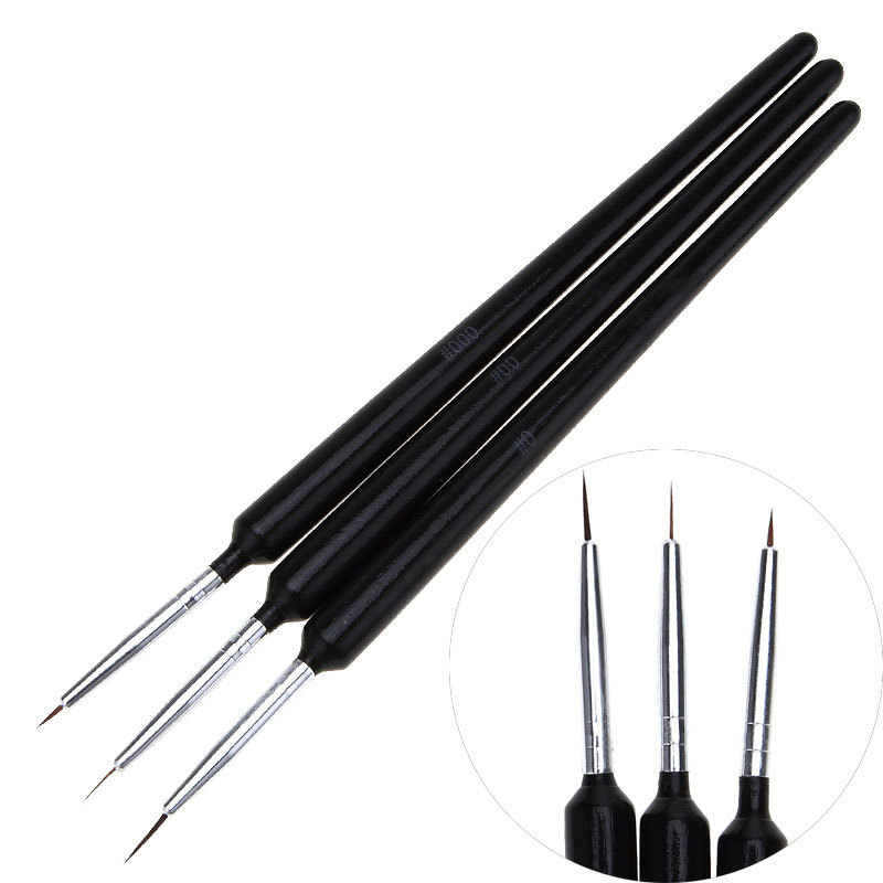 Nail Art Brush Set - 3 個の超微細ネイルアートライナーブラシセット黒ハンドル小毛ブラシ細かいディテールの花の絵の輪郭を描くマニキュアツール用