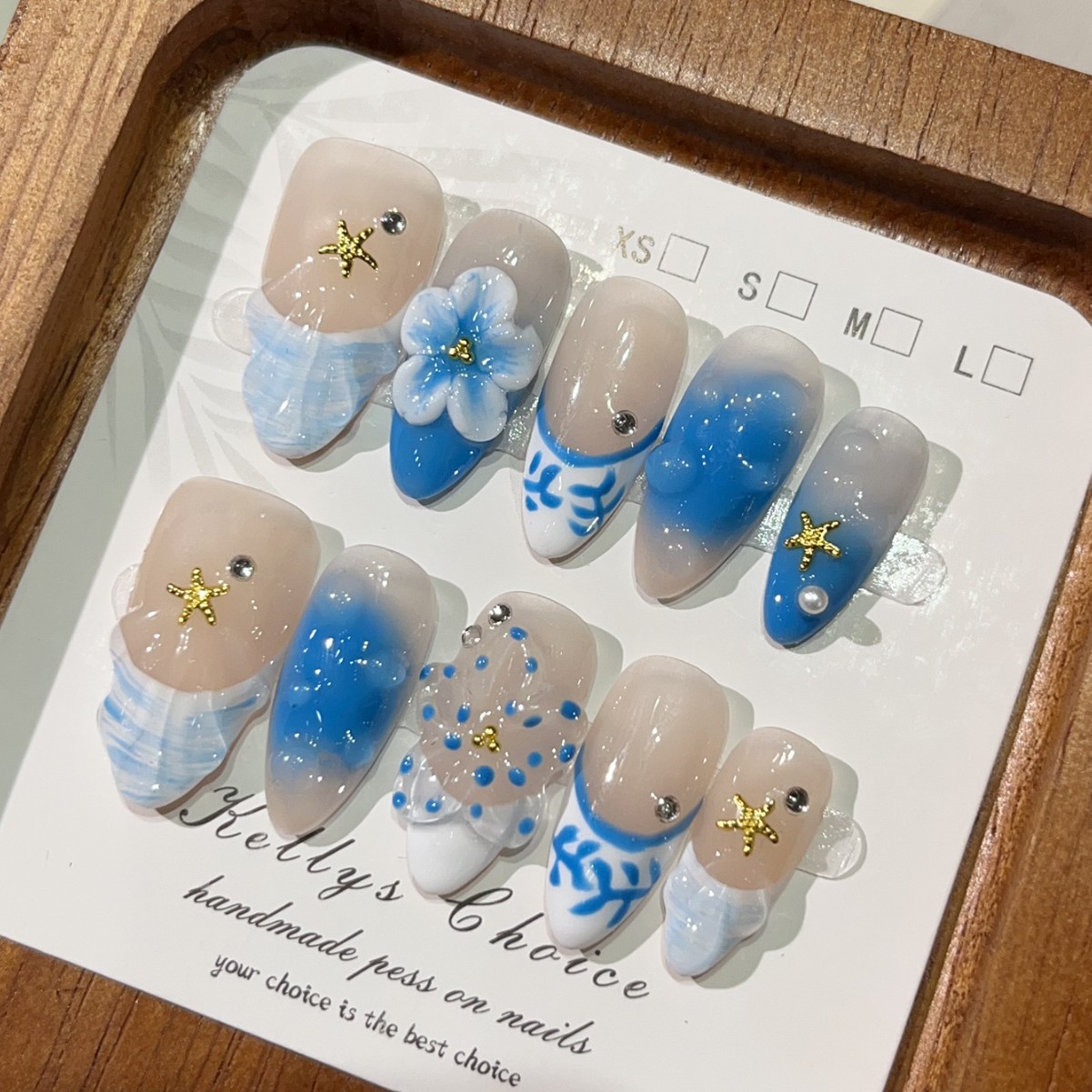 Nail Art Flower - 10枚入り サマーアイランドスタイル フェイクネイル フルカバー レリーフフラワー 手描き