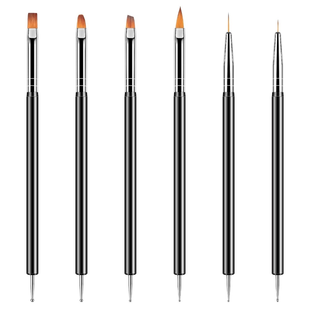 Nail Art Brush Set - 両端ネイルアートドットツール6本キット、ライナーブラシデザインペン付き、ジェルポリッシュ描画用、細部ネイルブラシセット