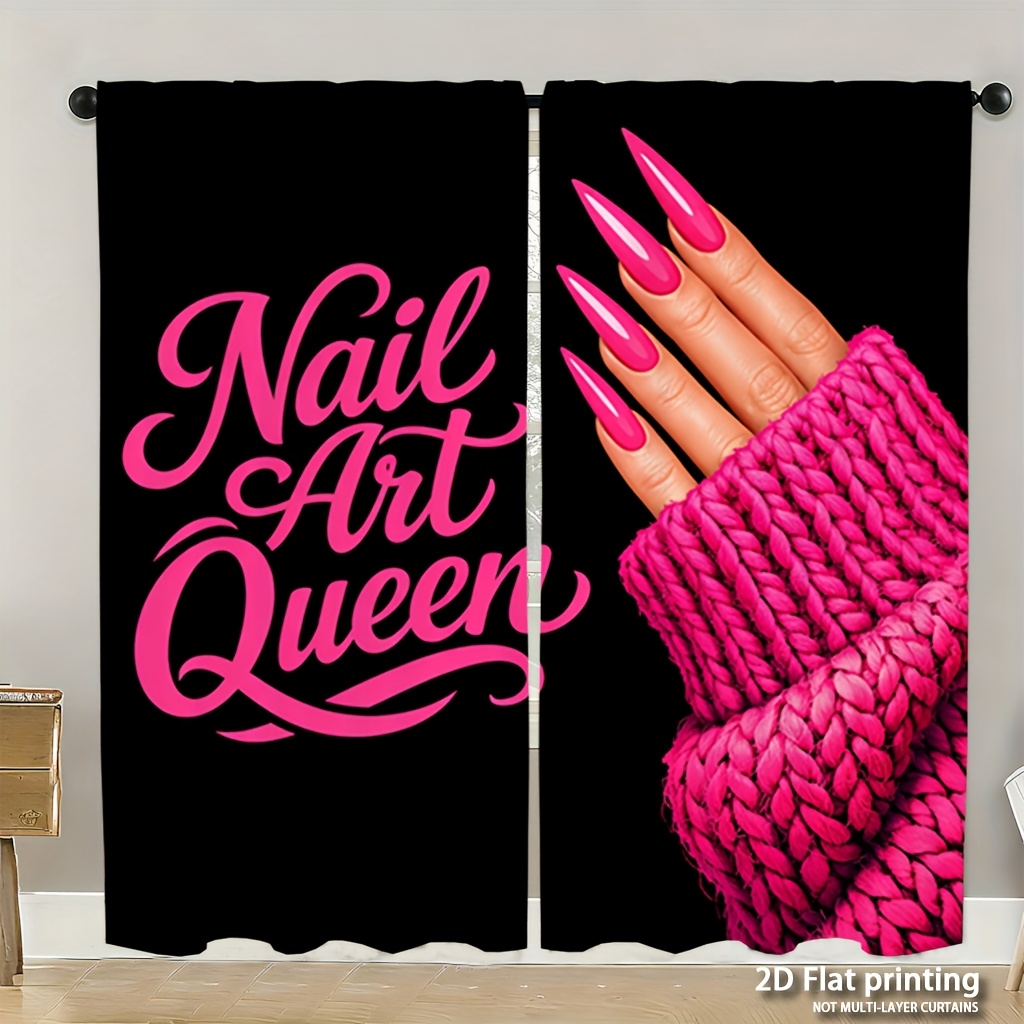 Nail Art Queen - ネイルアートクイーンカーテン、ピンクのマニキュアハンドプリント付き、ファッションビューティーサロンウィンドウドレープ、寝室用のモダンな芸術的な家の装飾。