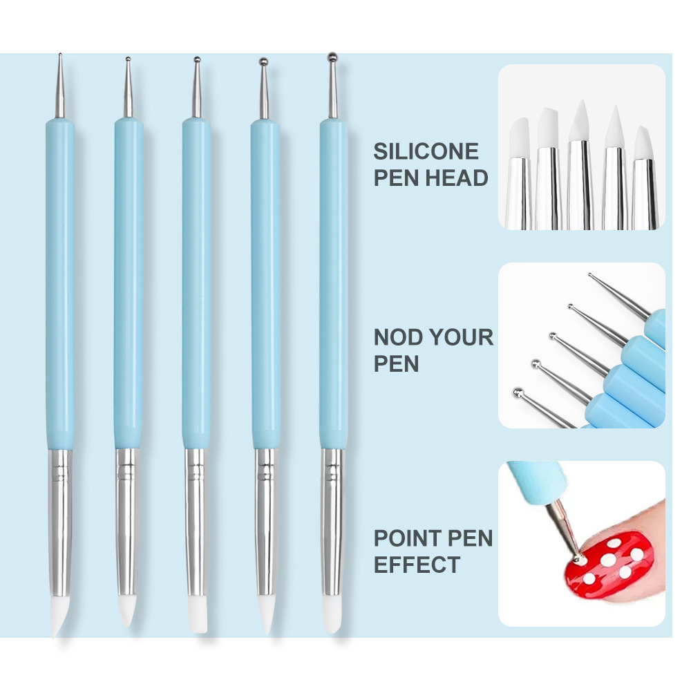 Nail Art Brush Set - 1/3/5/6/個/セットネイルアートブラシ-シリコン彫刻ドットペン、フレンチライナーペイントブラシDIYネイルアートマニキュアサロンツール
