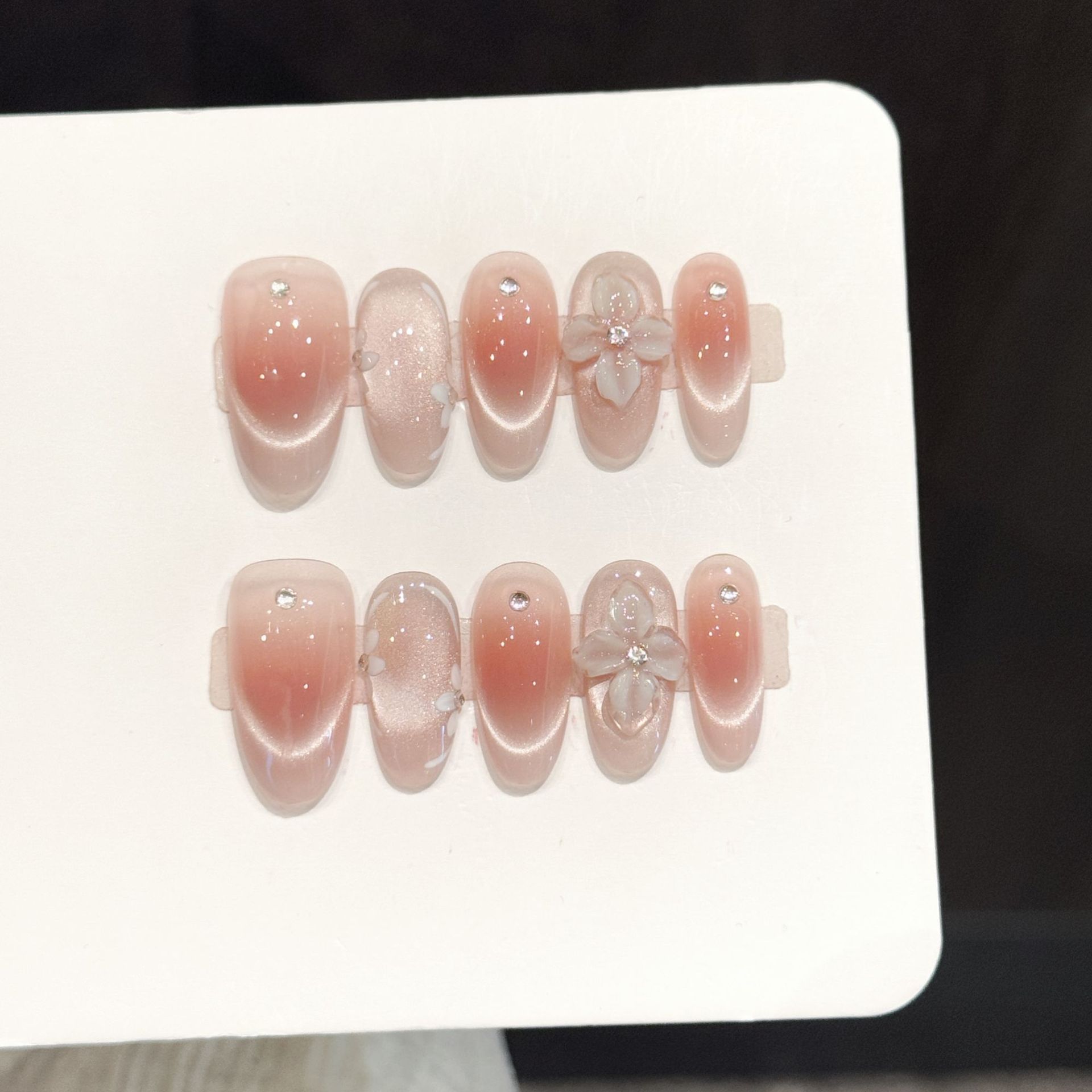 Nail Art Fake - 10枚入り ハンドメイド つけ爪 アイス透明 フレンチスタイル ブラッシュ