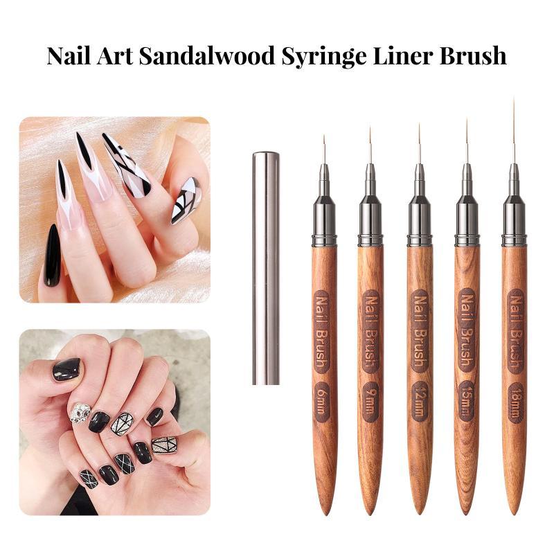 木製ハンドルネイルアートブラシセット 1/4/5 個ライナー - Nail Art Brush Set のレビューと価格