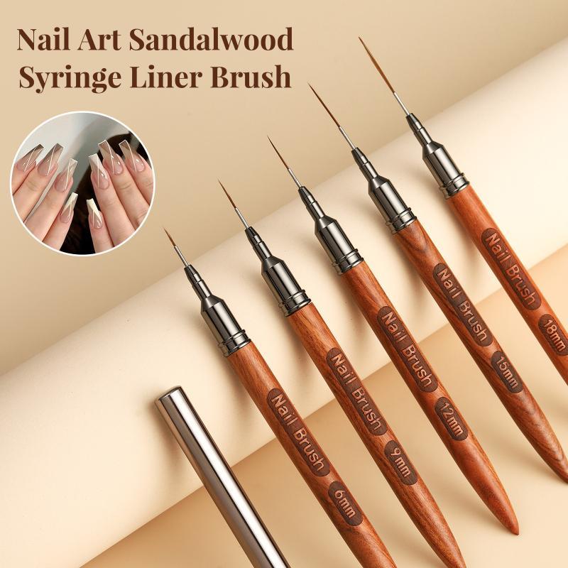 木製ハンドルネイルアートブラシセット 1/4/5 個ライナー - Nail Art Brush Set のレビューと価格
