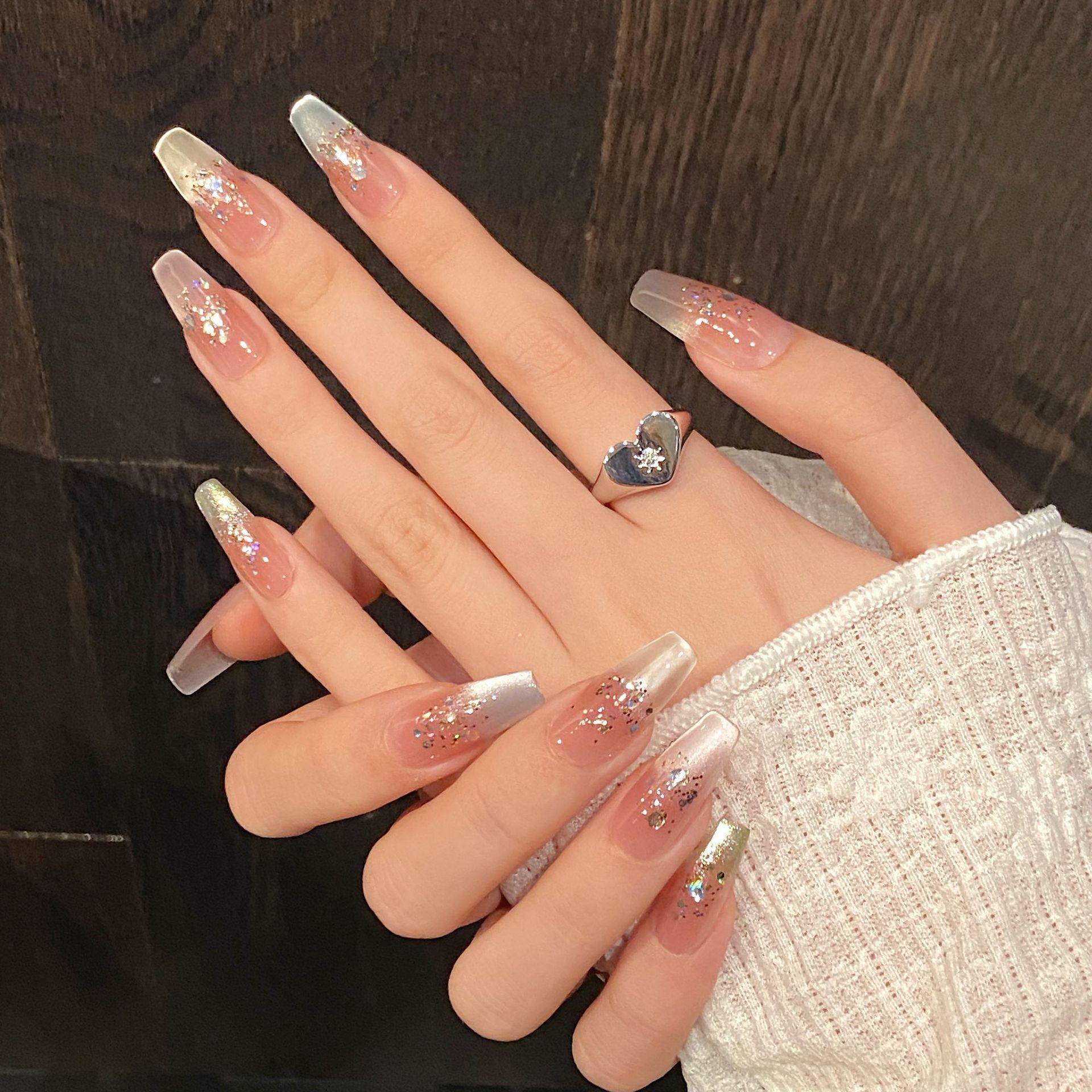 手作りプレスオンネイルレインボーキャットアイ妖精ギルターデザ - Nail Art Fake のレビューと価格