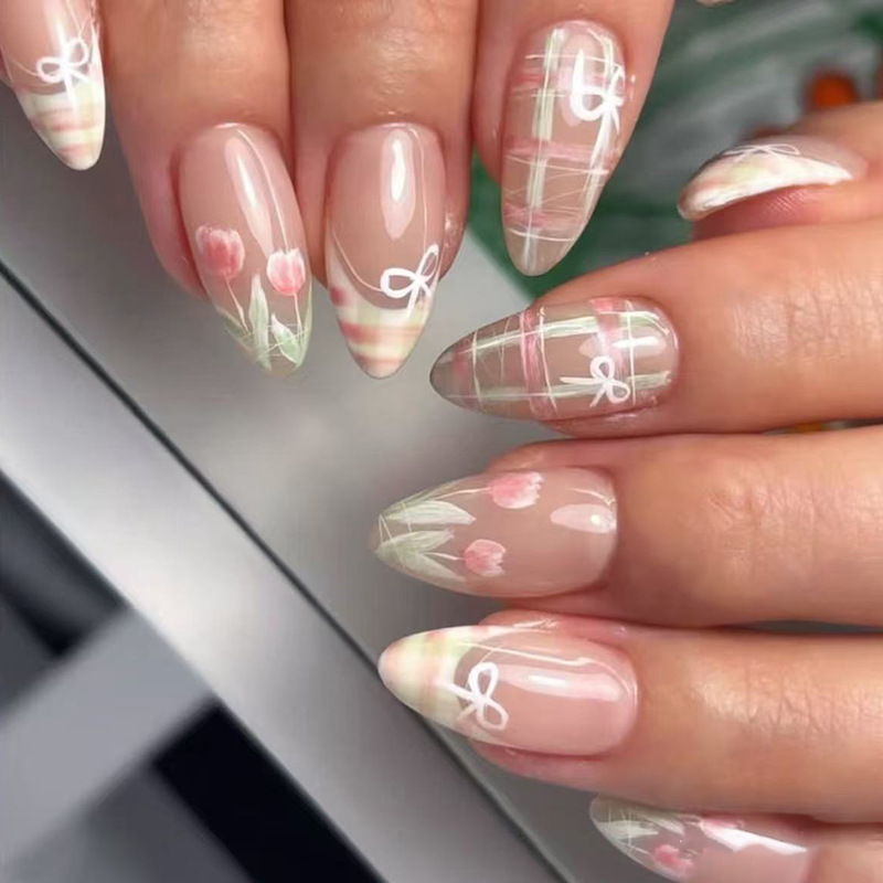 24枚入りボウ付きつけ爪セット、ピンクフレンチバレンタインデ - Nail Art Valentines Day のレビューと価格