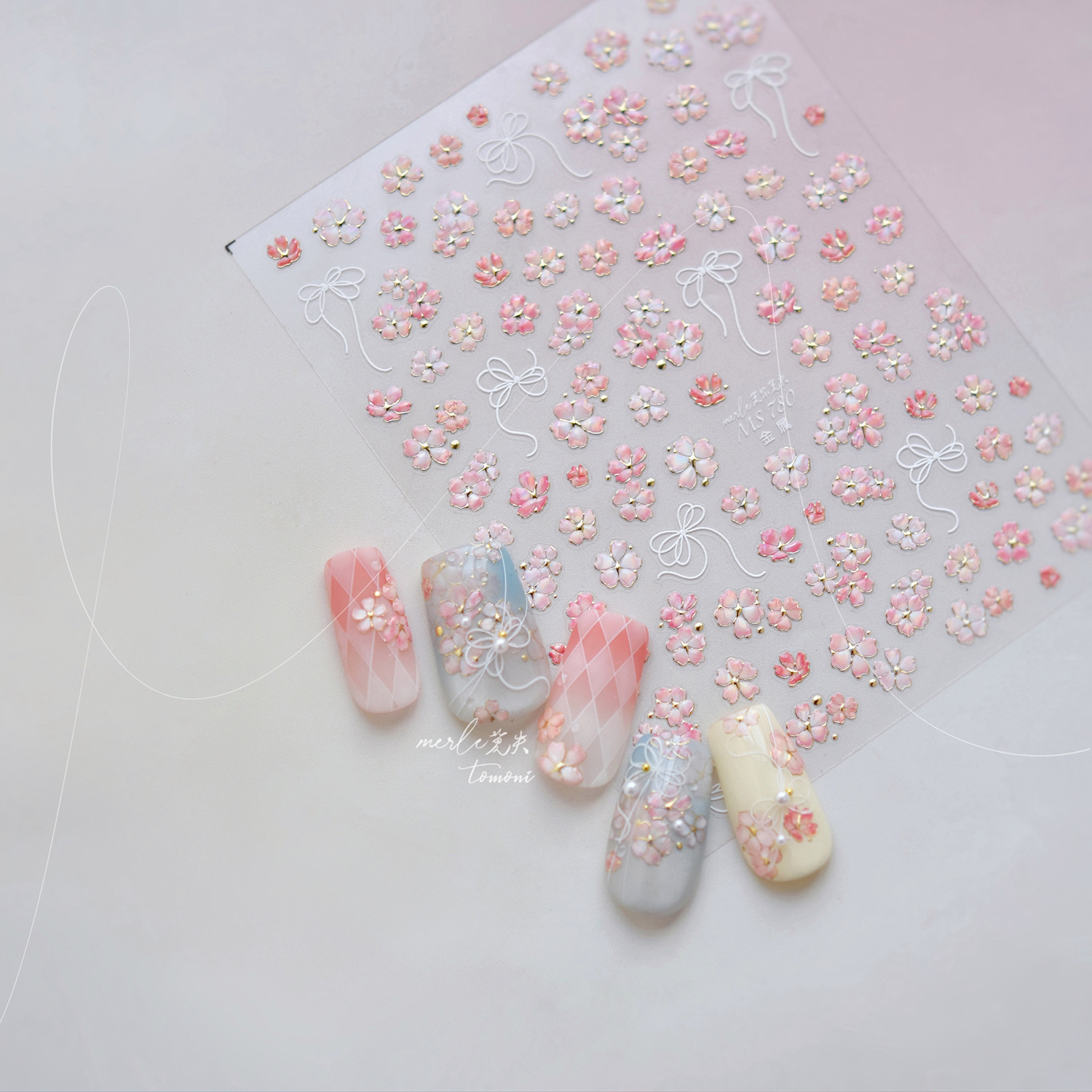 桜ピンクの花さくら春 5D ネイルアートステッカーゴールドス - Nail Art Pink Soft のレビューと価格