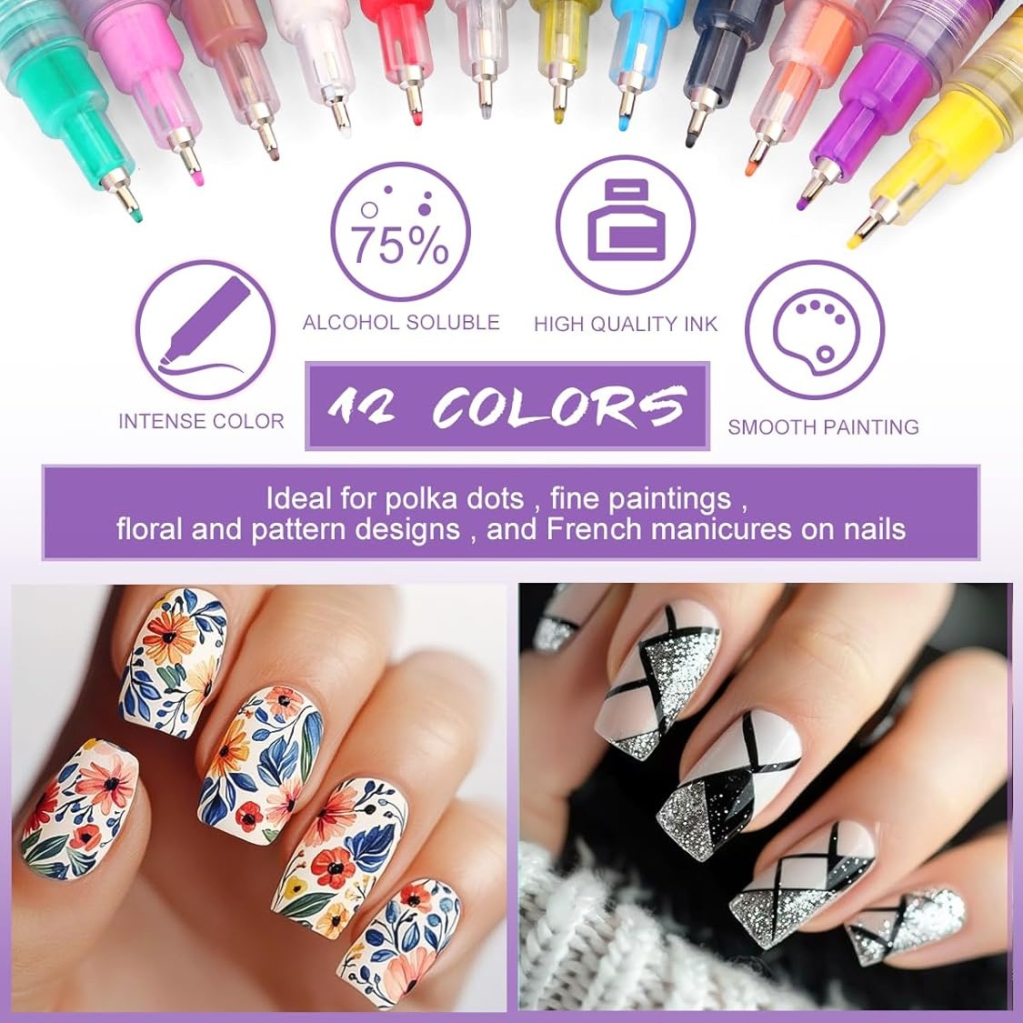 12色ネイルアートペンセット、ネイルアートマーカー、3Dペイ - Nail Art Brush Set のレビューと価格