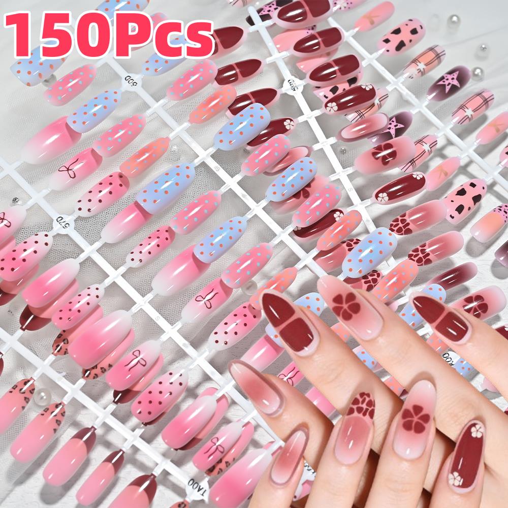 150枚入り ピンクブルーオンブレ レオパード柄 ポルカドッ - Nail Art Flower のレビューと価格