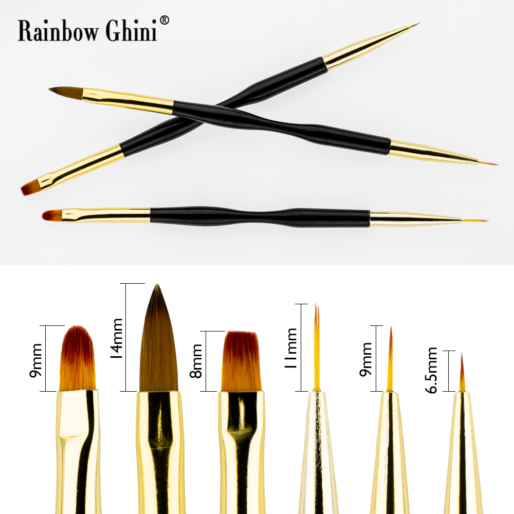 レインボーギニ 3本セット デュアルヘッドネイルアートブラシ - Nail Art Brush Set のレビューと価格