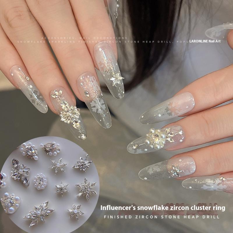 5 個スノーフレークフラワージルコンパールクリスタルラインス - Nail Art Flower のレビューと価格