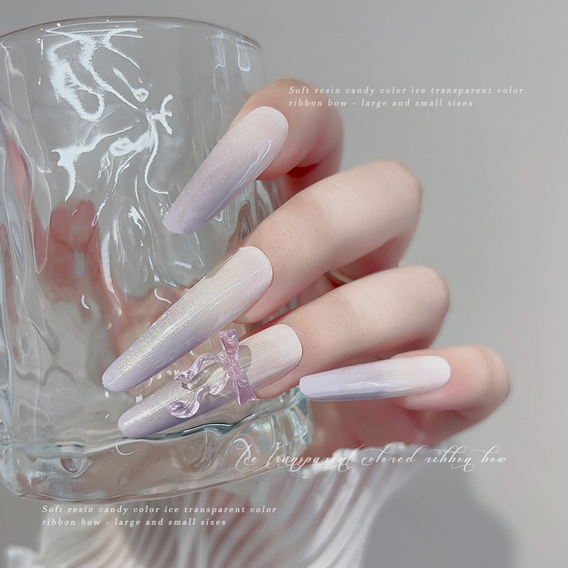 30 個妖精氷透明ピンクブルーロングテールリボン弓ソフト彫刻 - Nail Art Pink Soft のレビューと価格