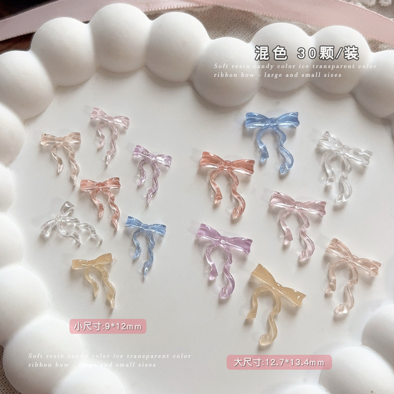 30 個妖精氷透明ピンクブルーロングテールリボン弓ソフト彫刻 - Nail Art Pink Soft のレビューと価格