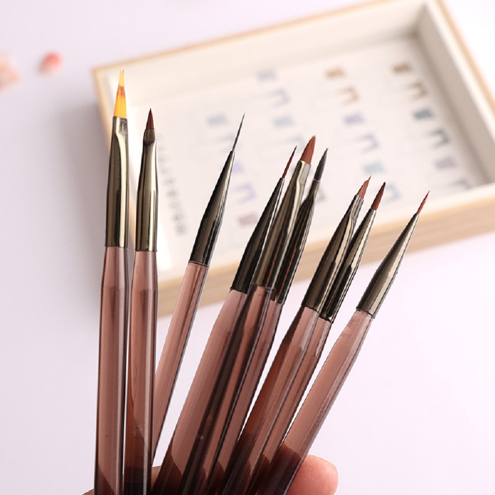 9本入りマルチヘッドネイルアートブラシセット、琥珀色の木製ハ - Nail Art Brush Set のレビューと価格
