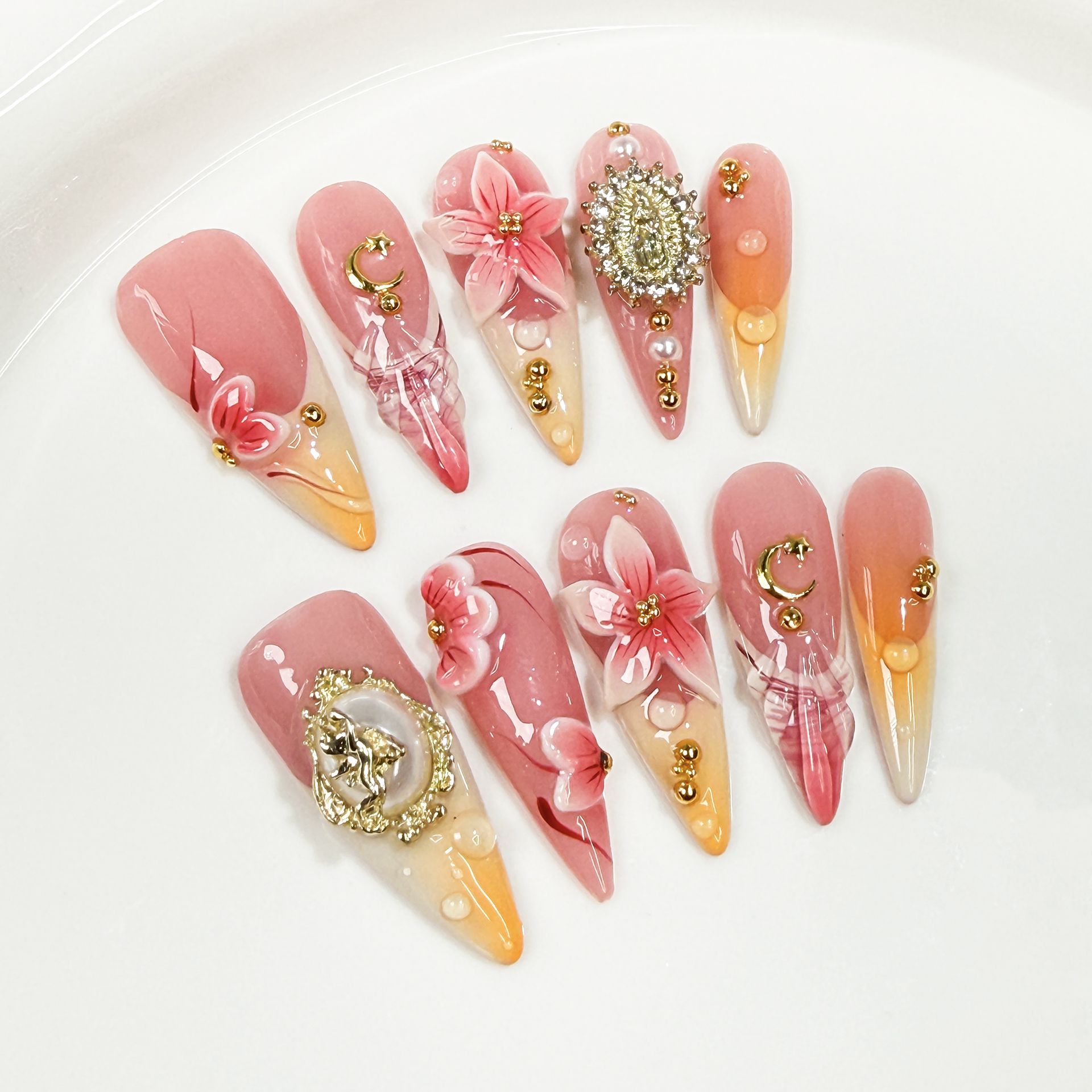 10 個レトロロングスティレットフェイクネイルチップセットフ - Nail Art Flower のレビューと価格