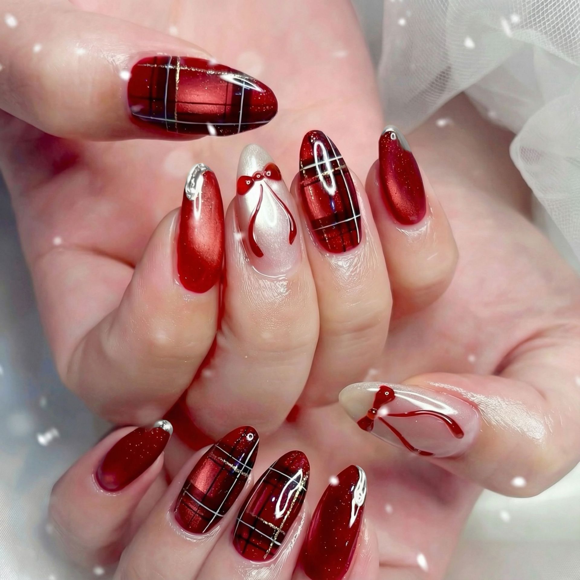 24個入り レッド 3D リボン キャットアイ つけ爪 アー - Nail Art Valentines Day のレビューと価格