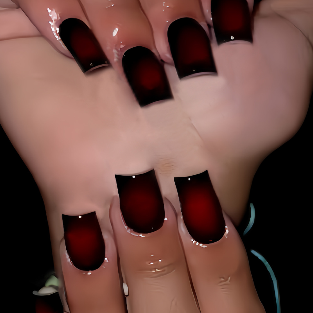 女性用ショートスクエアフェイクネイル、グラデーションブラック - Nail Art Fake のレビューと価格