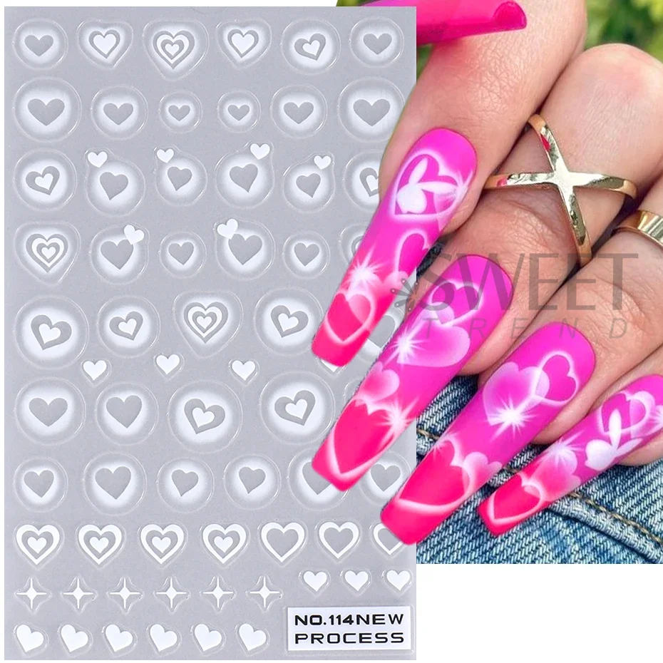 2 個 3D ハートスターネイルステッカーマットホワイトエア - Nail Art Valentines Day のレビューと価格