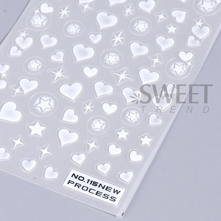 2 個 3D ハートスターネイルステッカーマットホワイトエア - Nail Art Valentines Day のレビューと価格