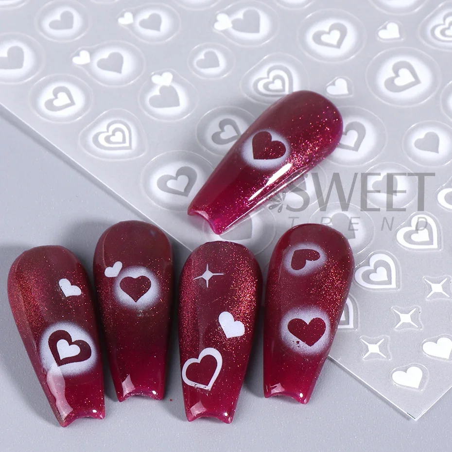 2 個 3D ハートスターネイルステッカーマットホワイトエア - Nail Art Valentines Day のレビューと価格