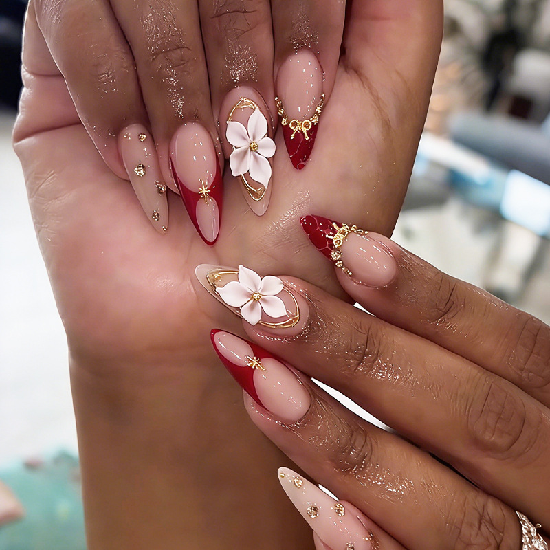 24枚入り完成品アーモンド型プレスオンネイルアート、再利用可 - Nail Art Flower のレビューと価格