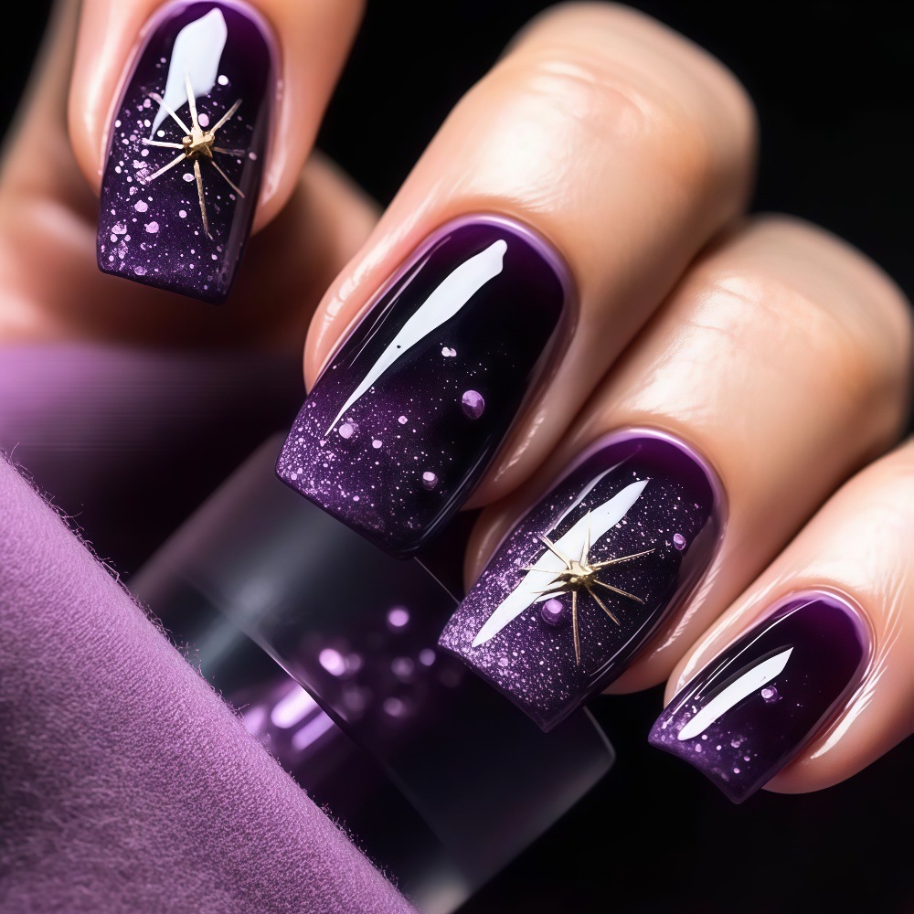 短いミディアムサイズのフェイクネイル、グラデーションパープル - Nail Art Fake のレビューと価格