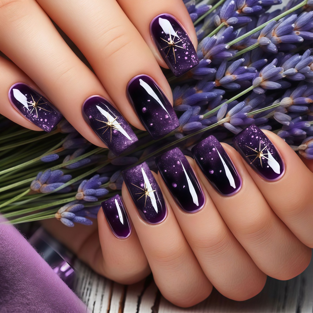 短いミディアムサイズのフェイクネイル、グラデーションパープル - Nail Art Fake のレビューと価格