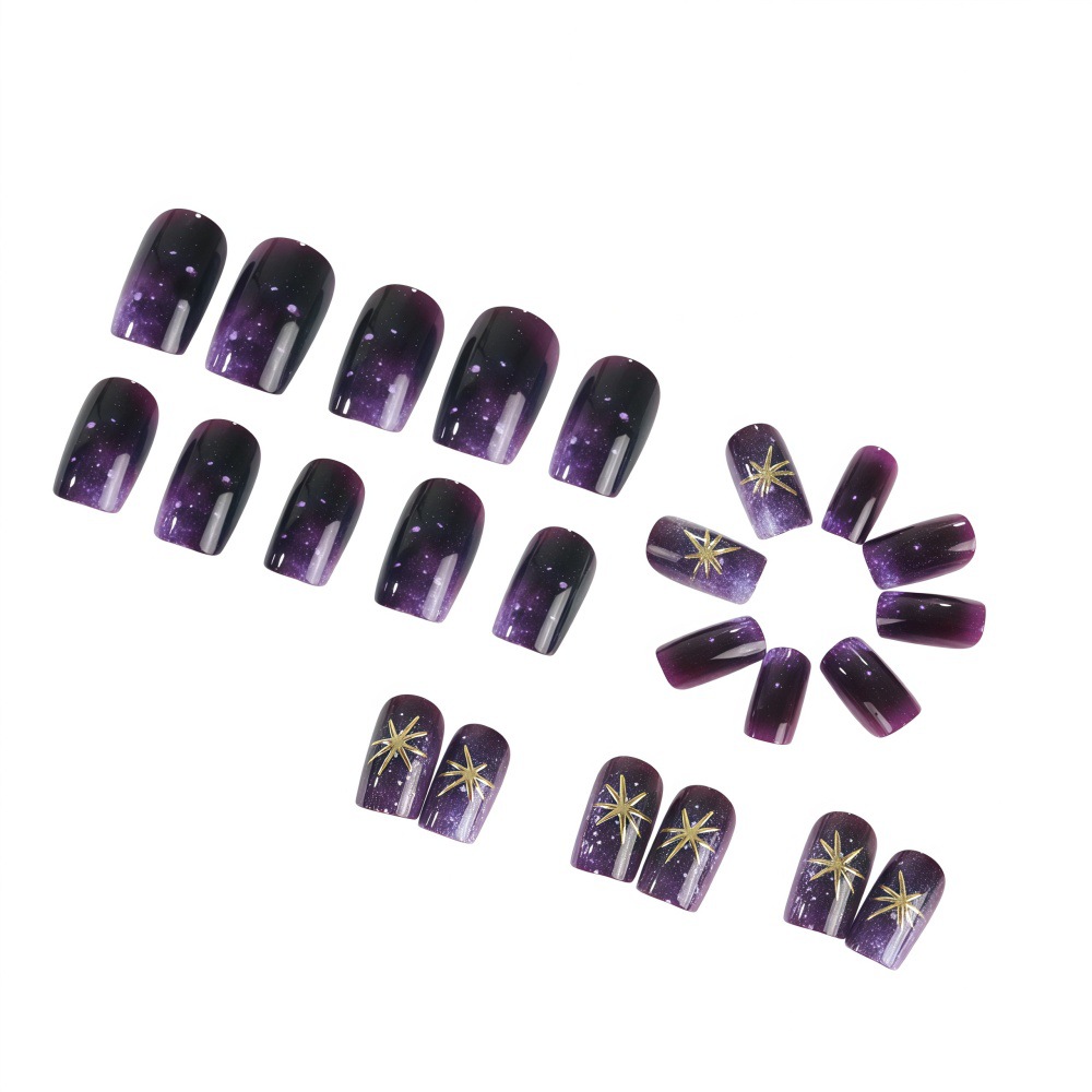 短いミディアムサイズのフェイクネイル、グラデーションパープル - Nail Art Fake のレビューと価格