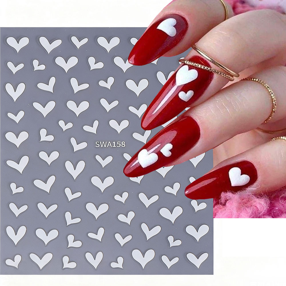 3D ホワイトハートバレンタインデーネイルアートステッカーセ - Nail Art Valentines Day のレビューと価格