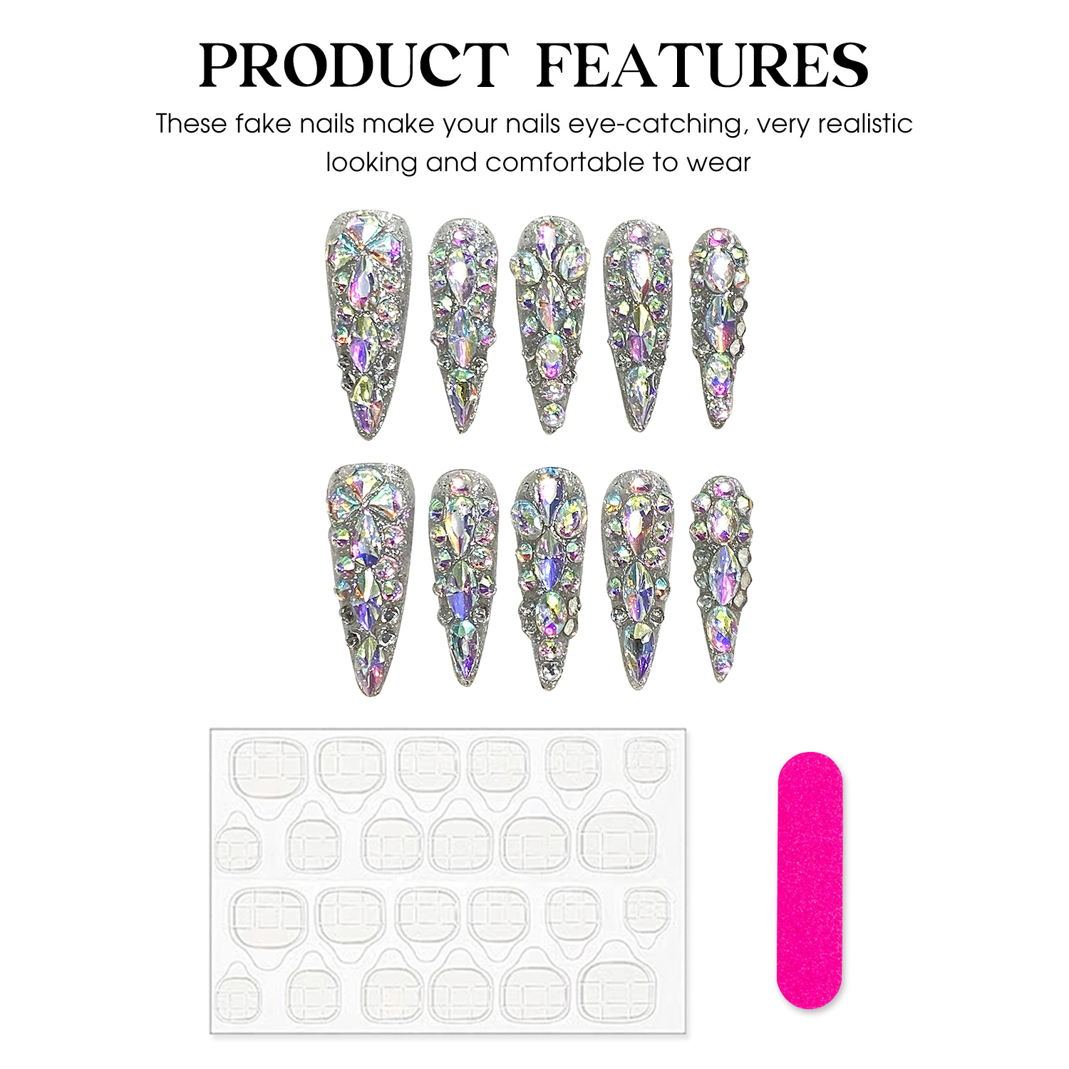 10 個手作りプレス爪ロング小剣付け爪大規模な光沢のあるライ - Nail Art Fake のレビューと価格
