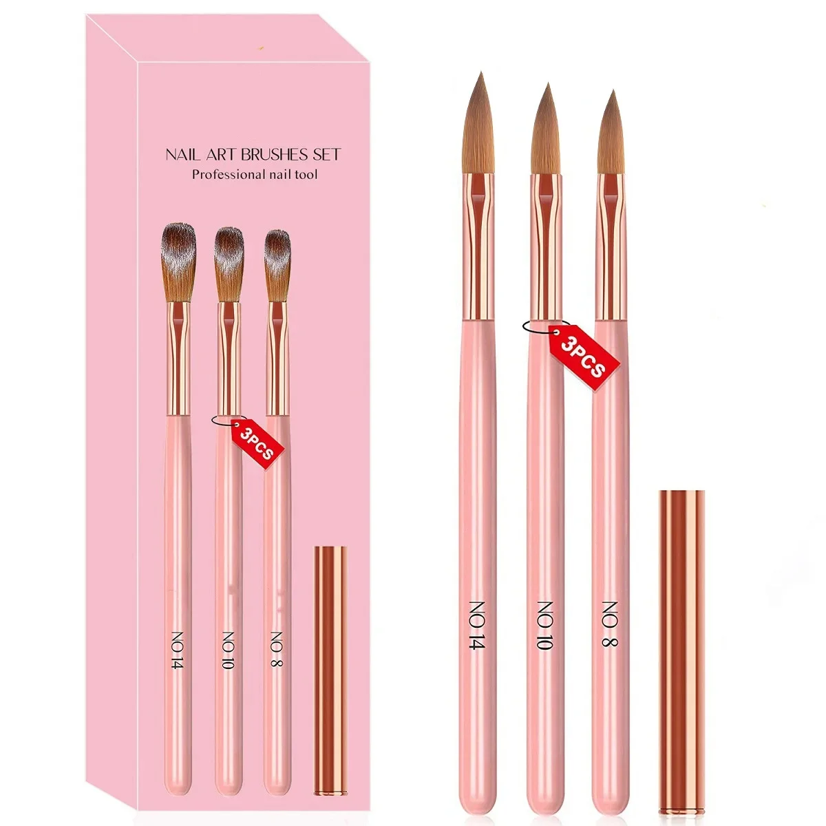 ネイルアートペン特別なネイルアートセット 3 ピンク木製ロッ - Nail Art Brush Set のレビューと価格