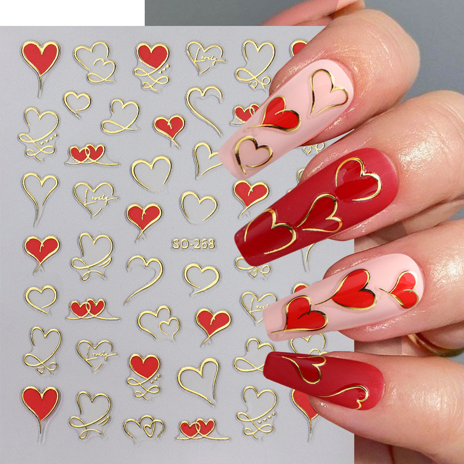 3 個 Y2K ゴールドウェーブラインハートデカール 3D  - Nail Art Valentines Day のレビューと価格