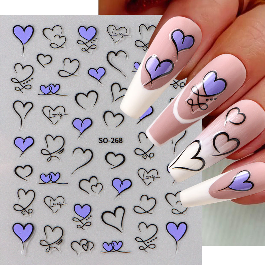 3 個 Y2K ゴールドウェーブラインハートデカール 3D  - Nail Art Valentines Day のレビューと価格