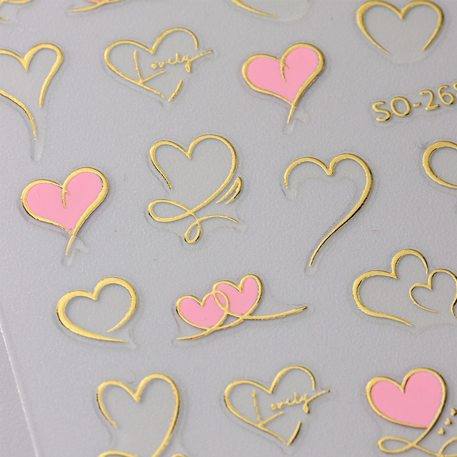 3 個 Y2K ゴールドウェーブラインハートデカール 3D  - Nail Art Valentines Day のレビューと価格