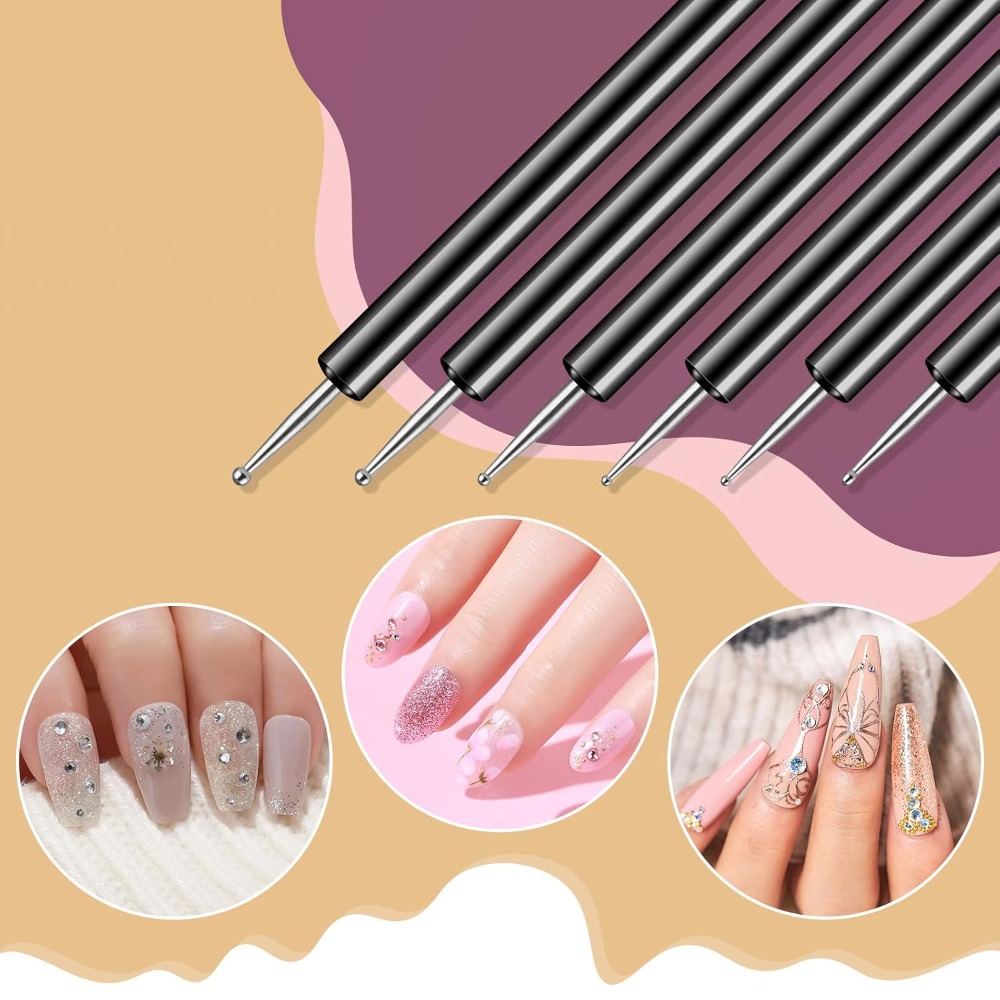 両端ネイルアートドットツール6本キット、ライナーブラシデザイ - Nail Art Brush Set のレビューと価格