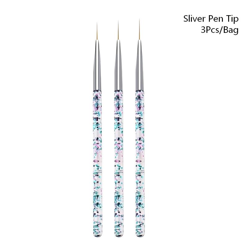 3本セット 透明フローサンドネイルアートライナーブラシ 極細 - Nail Art Brush Set のレビューと価格