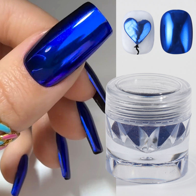 ロイヤルブルークロームミラーネイルパウダー顔料ブラシ付きメタ - Nail Art Queen のレビューと価格