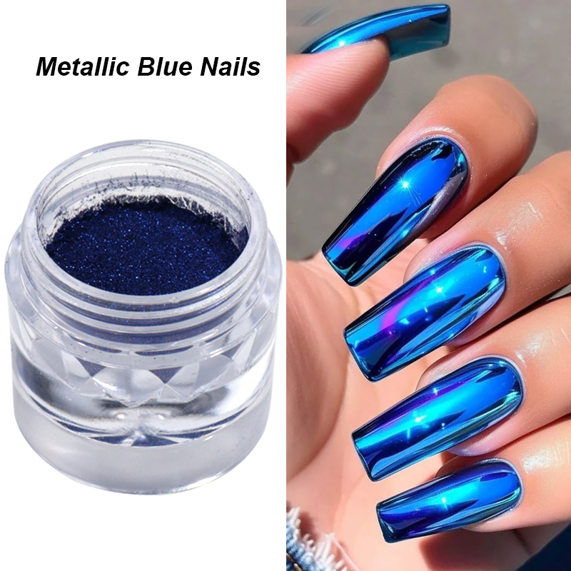 ロイヤルブルークロームミラーネイルパウダー顔料ブラシ付きメタ - Nail Art Queen のレビューと価格