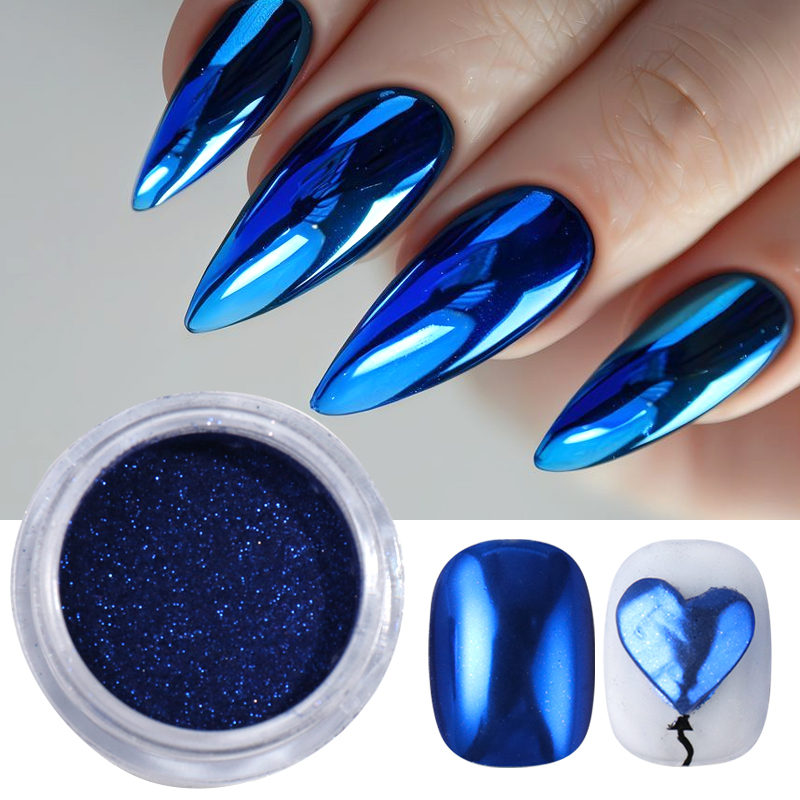 ロイヤルブルークロームミラーネイルパウダー顔料ブラシ付きメタ - Nail Art Queen のレビューと価格